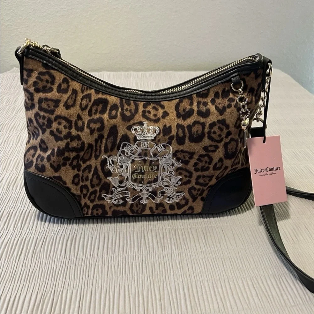 Juicy Couture Brown Leopard Velour JUICY FOR ALL Hobo Crossbody Purse Bag